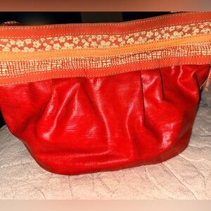 Y2K magnetic 🧲 closure Fossil Shoulder Bag Coated Canvas Red/Coral Color GUC VTG